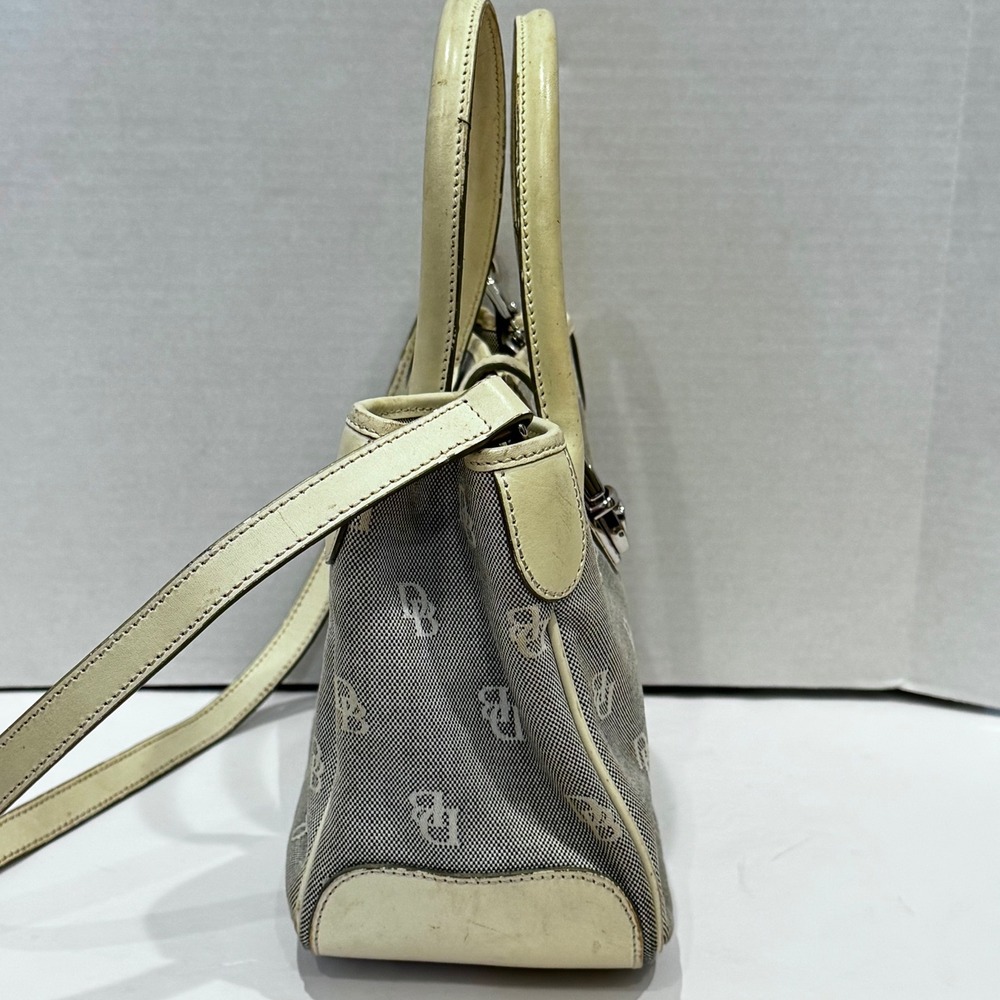 Dooney‎ & Bourke Monogram Canvas Leather Trim Satchel Bag Cream Beige Pink Liner - Picture 5 of 12